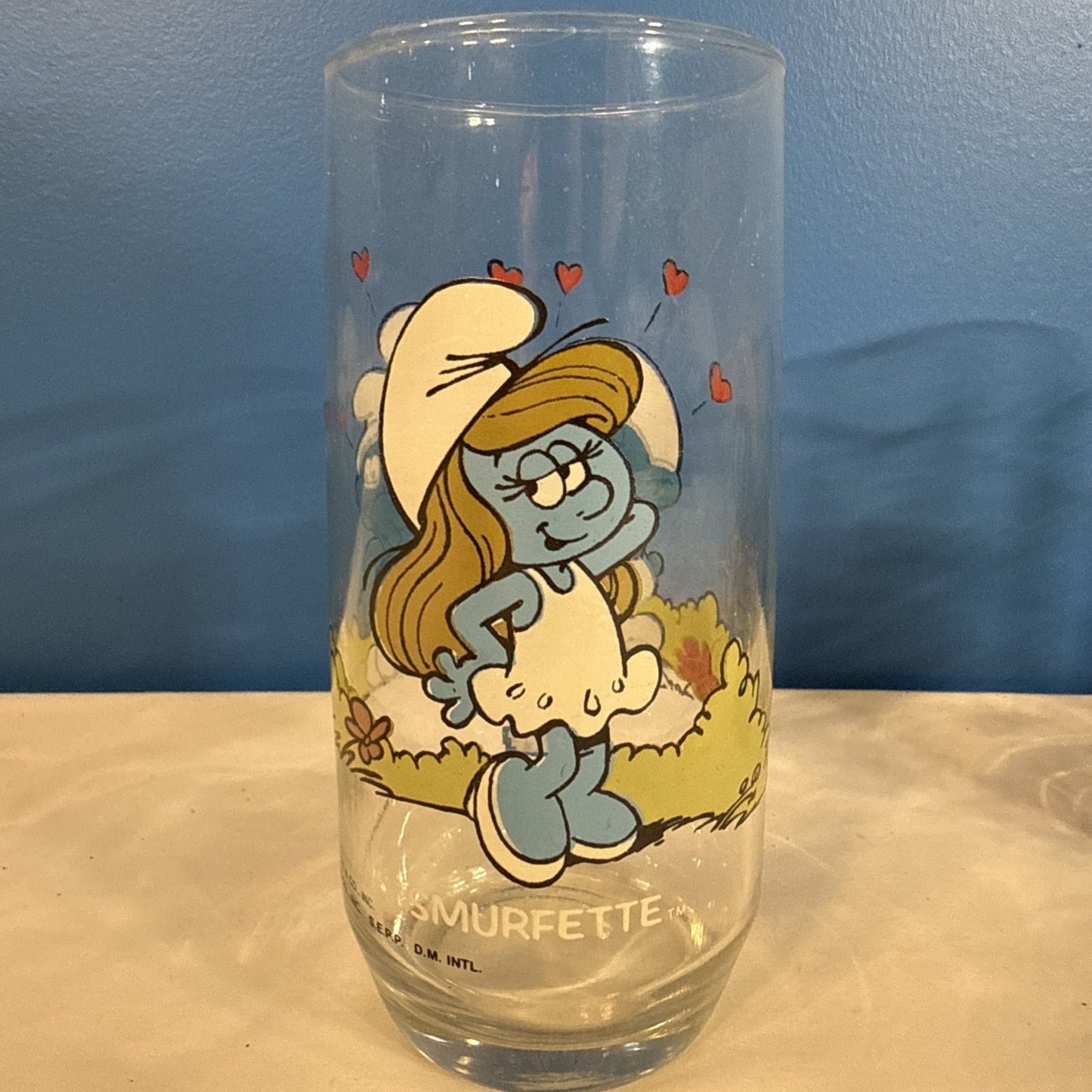 Vintage 1982 Smurfs Peyo Drinking Glasses Set of 5 Smurfette Papa Hefty Grouchy