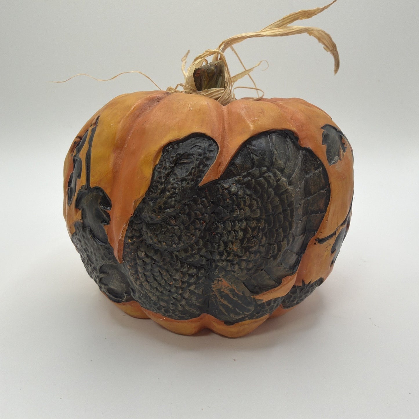 Hand Carved Wooden Pumpkin Turkey Scene Direct International Ohio