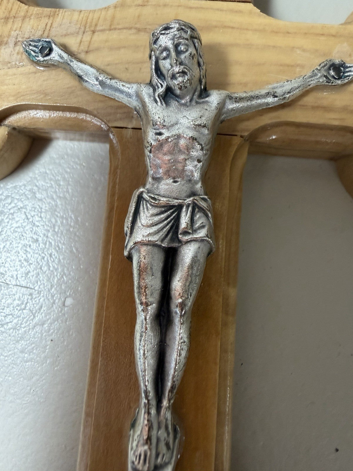 Vintage Olive Wood Crucifix Wall Cross Jerusalem Relic Stones Flowers Earth