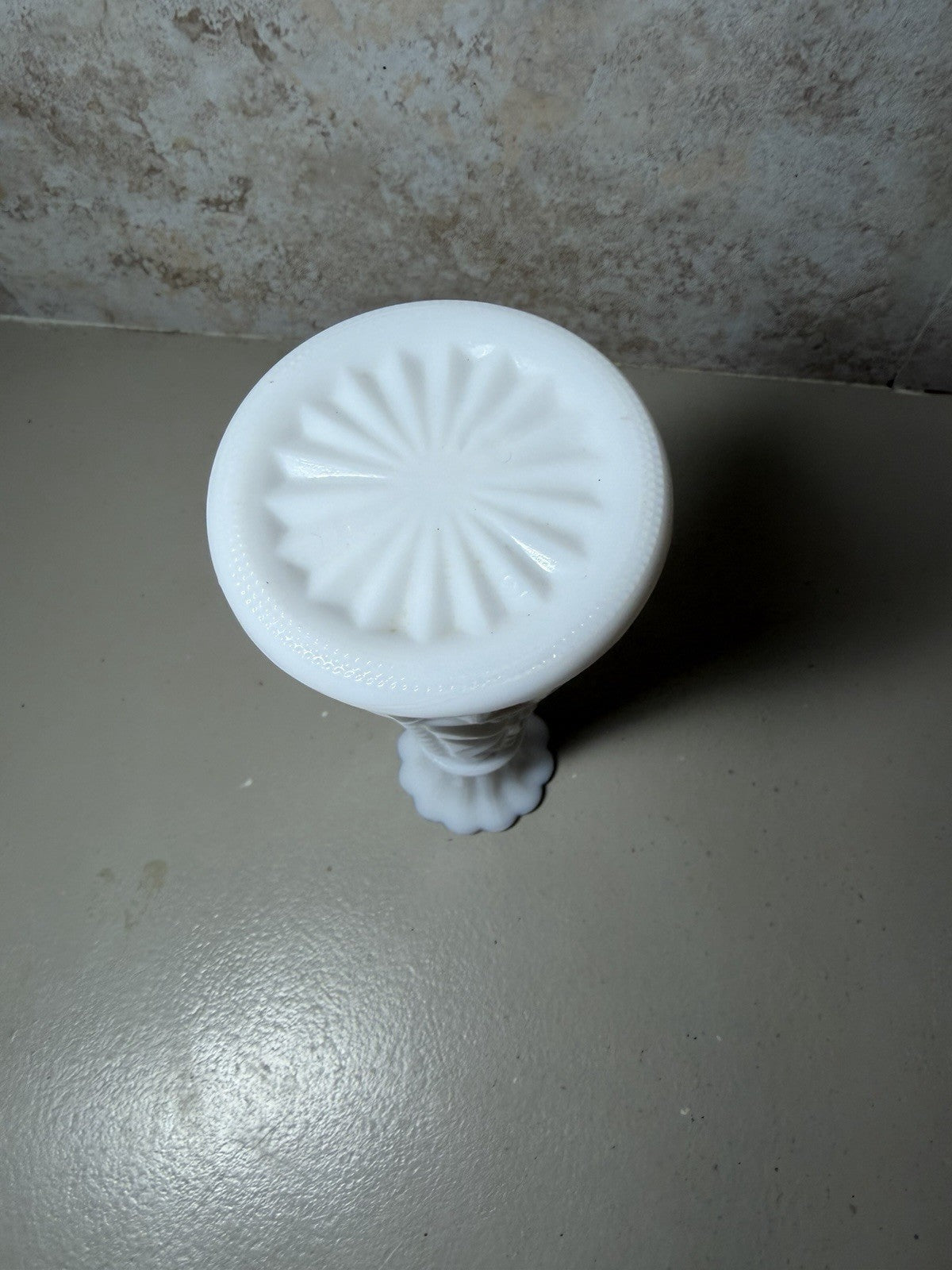 Vintage White Milk Glass Bud Vase 6 Inch Diamond Starburst Scalloped Edge