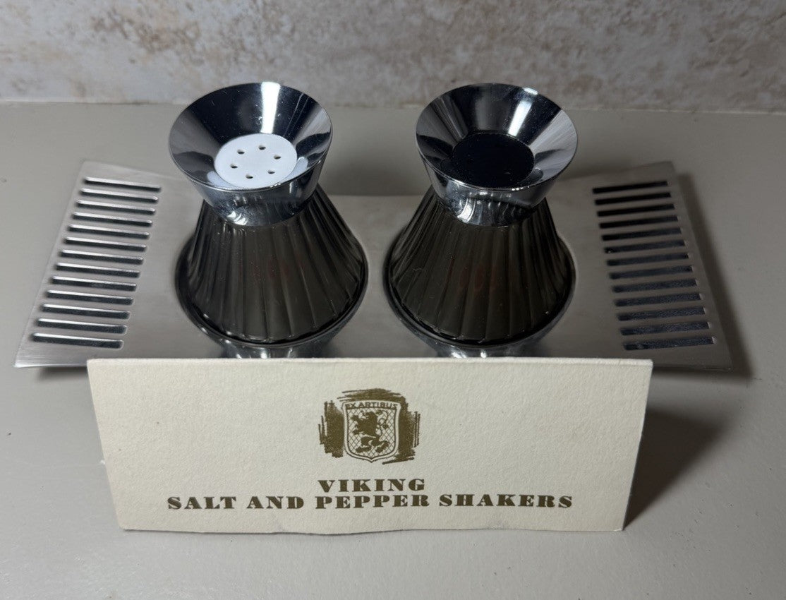 Vintage Viking Salt Pepper Shakers Set Black West Germany Box Mid Century MCM