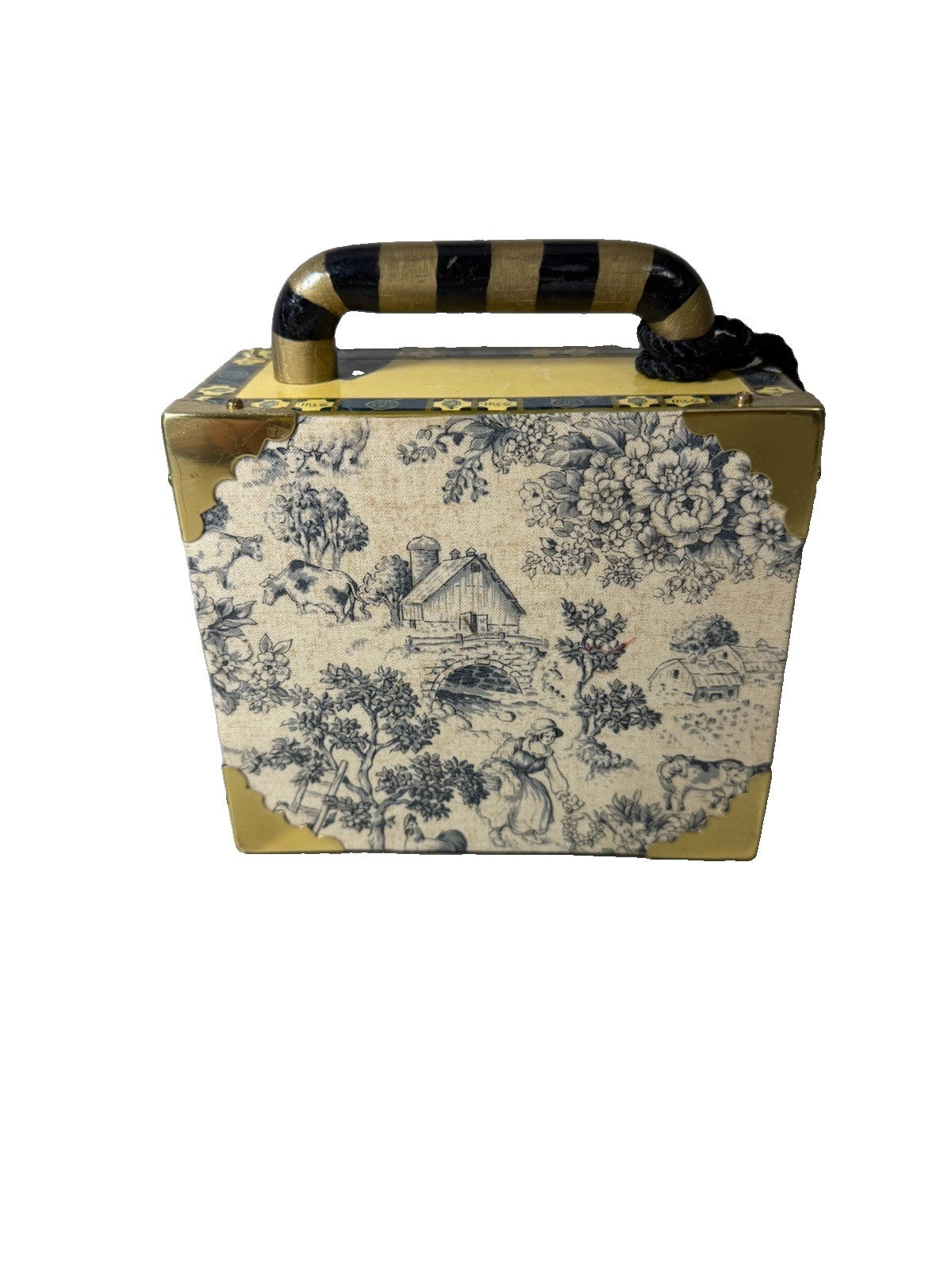 Santa Damiana Robusto Upcycled Cigar Box Purse Toile Fabric Handle Zebra Lining