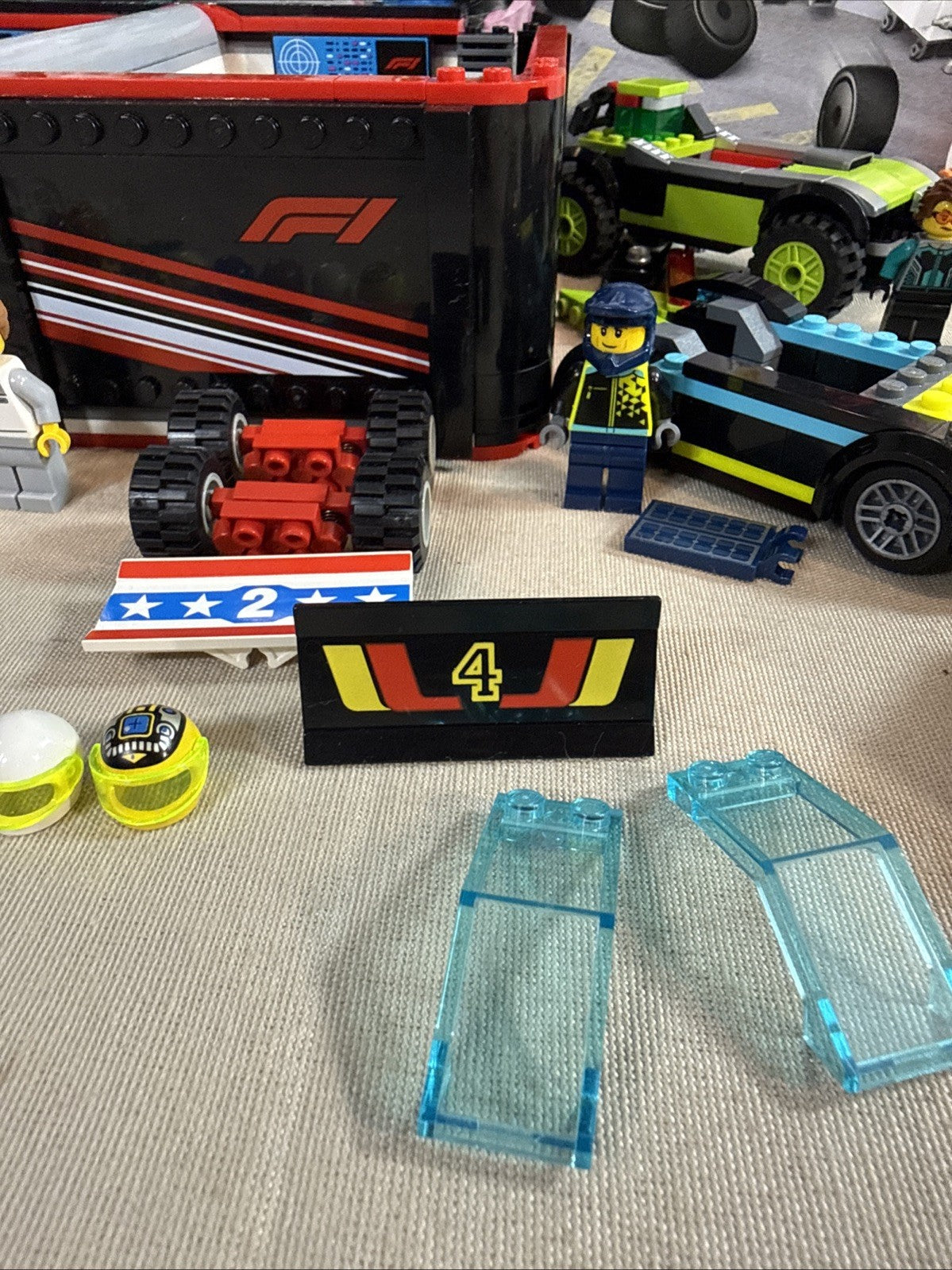 LEGO Race Car Parts Lot Incomplete Sets 7 Minifigures Vehicles Accessories Bulk