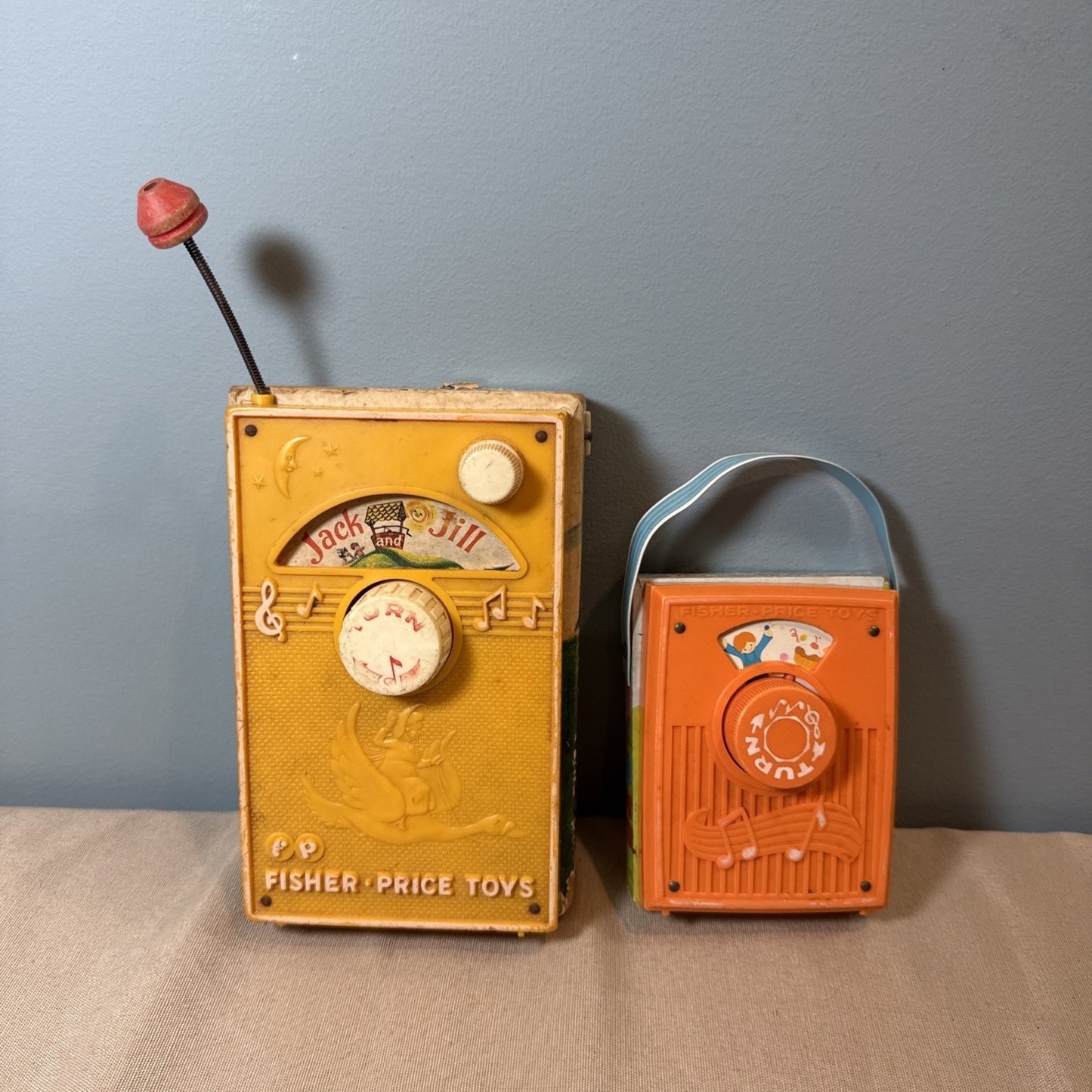 Vintage Lot of 2 Fisher Price Jack and Jill Music Box Radio & Pocket Radio WORKS