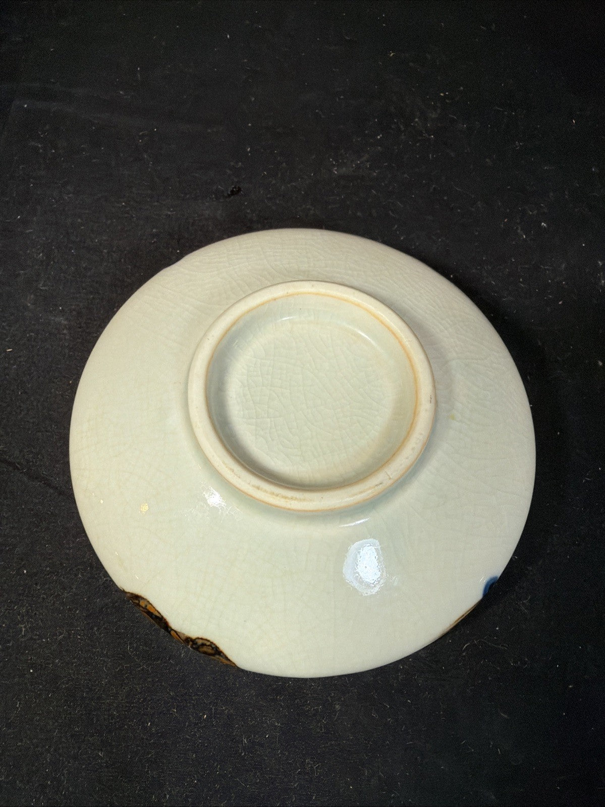 Vintage Asian Crackle Glaze Bowl Blue Floral Gold Trim Porcelain 5”