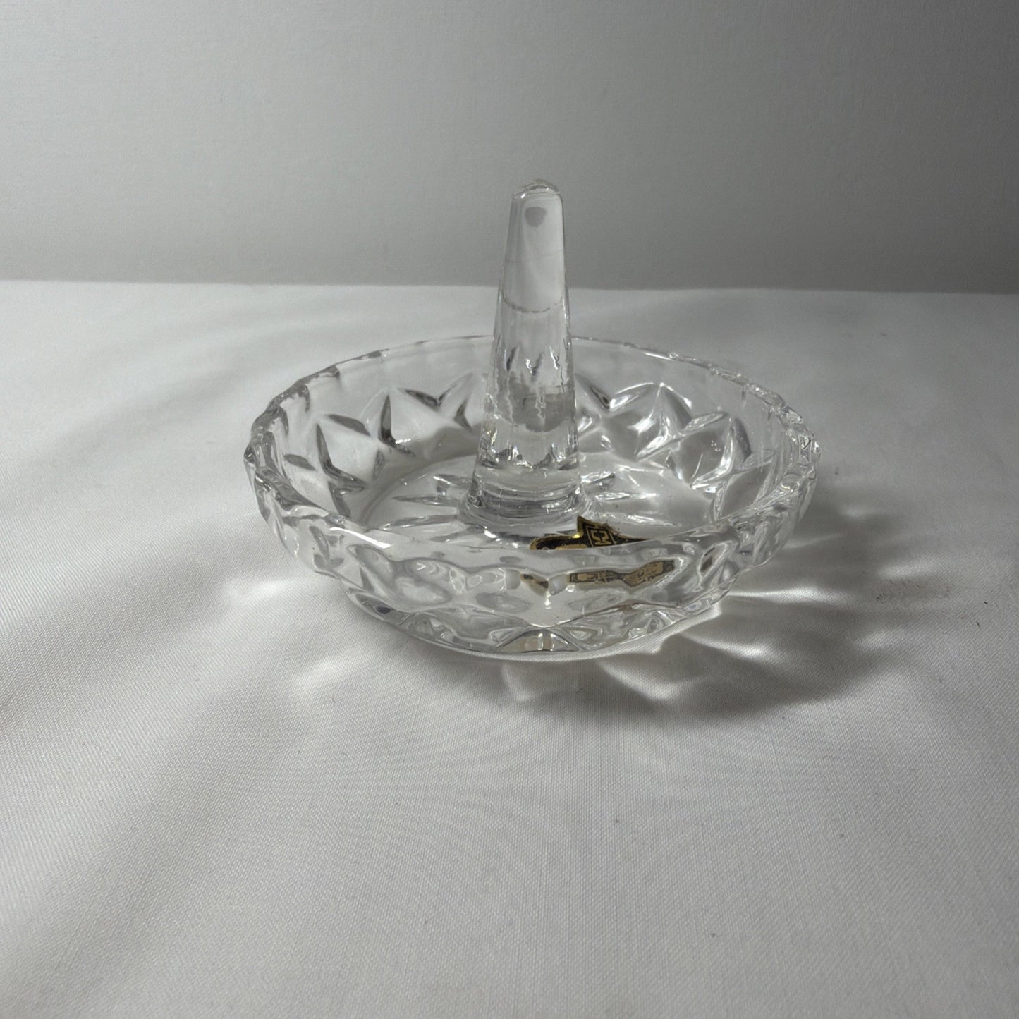 Zajecar Ring Holder Crystal Hand Cut Lead 24% Clear Stand Yugoslavia