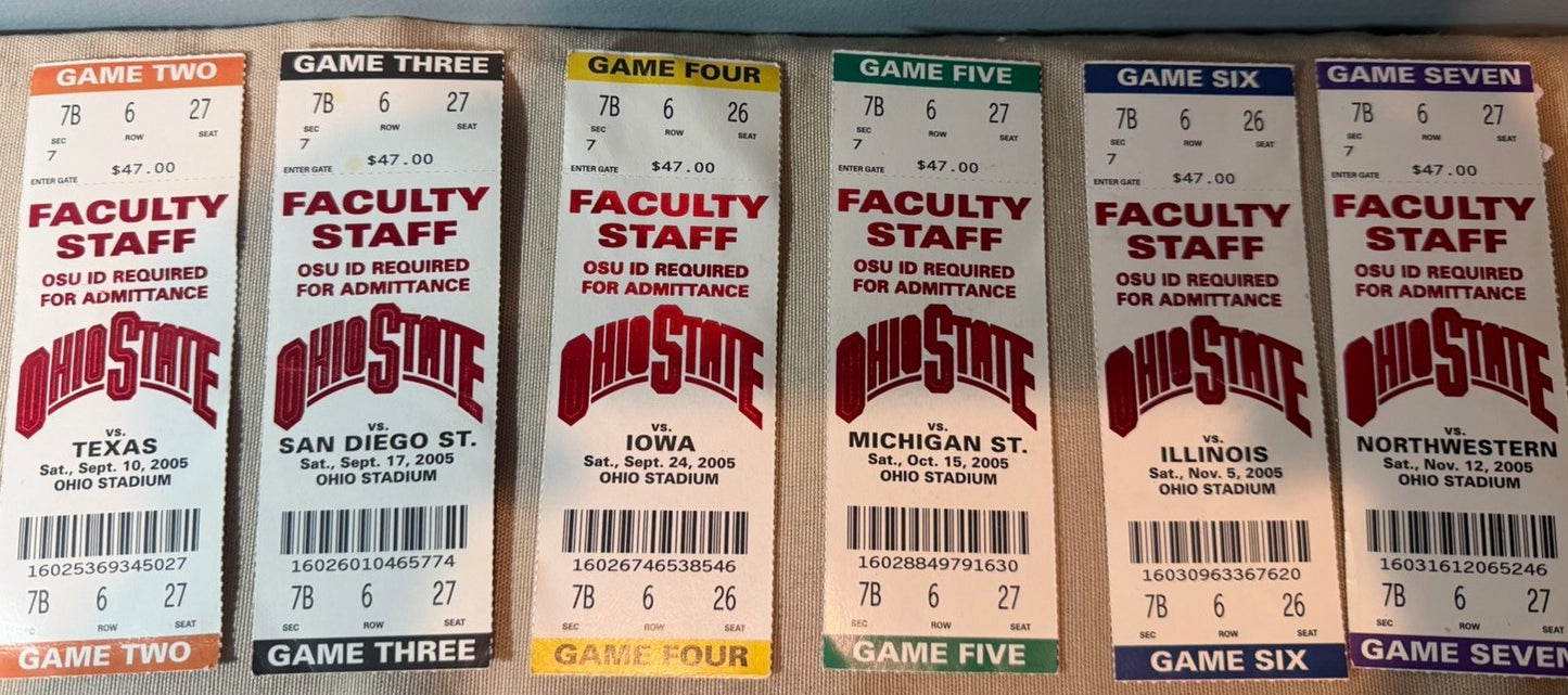 2005-2015 Ohio State Buckeyes Football Ticket Stub Faculty Staff seats Lot of 44