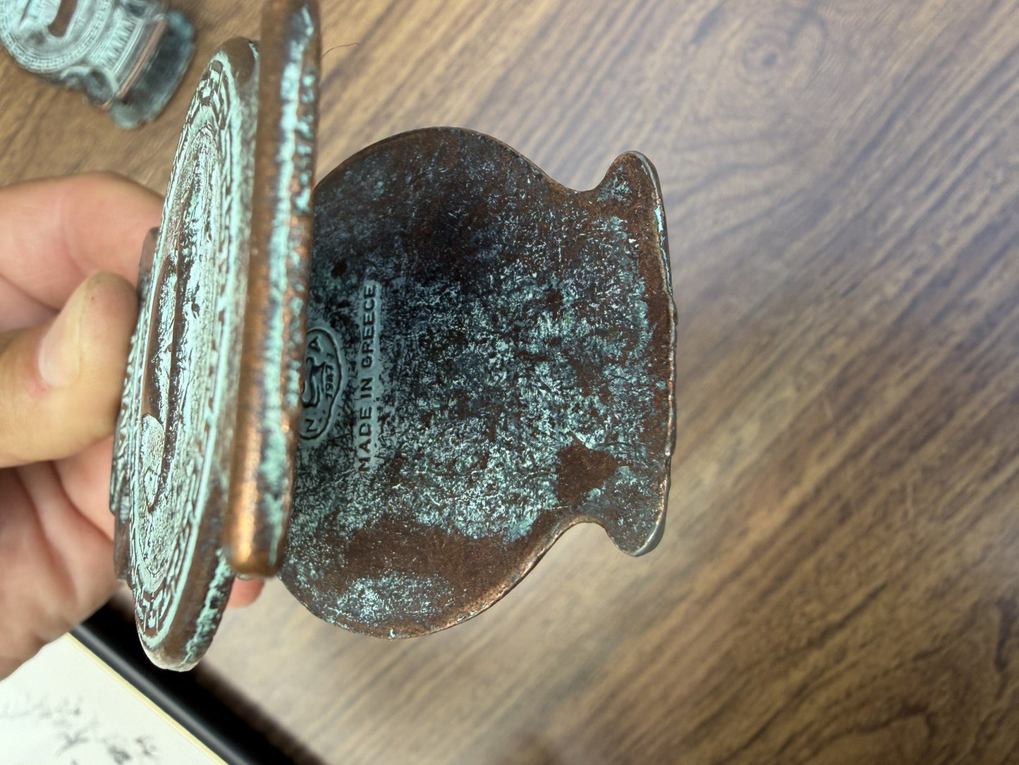 Vintage Greece Bronze Letter Clips Temple Ship Souvenir Pair Made in Greece