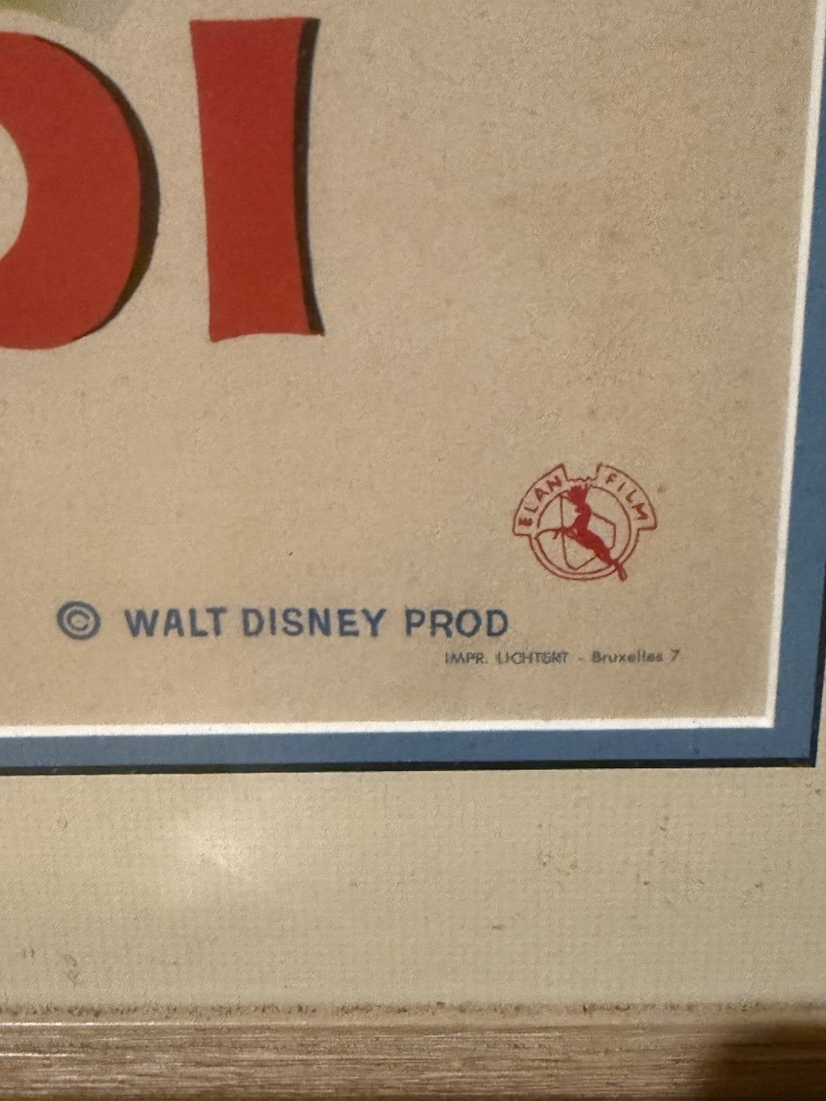 Vintage 1960s Bambi Original Belgian Movie Poster Walt Disney Bilingual Framed
