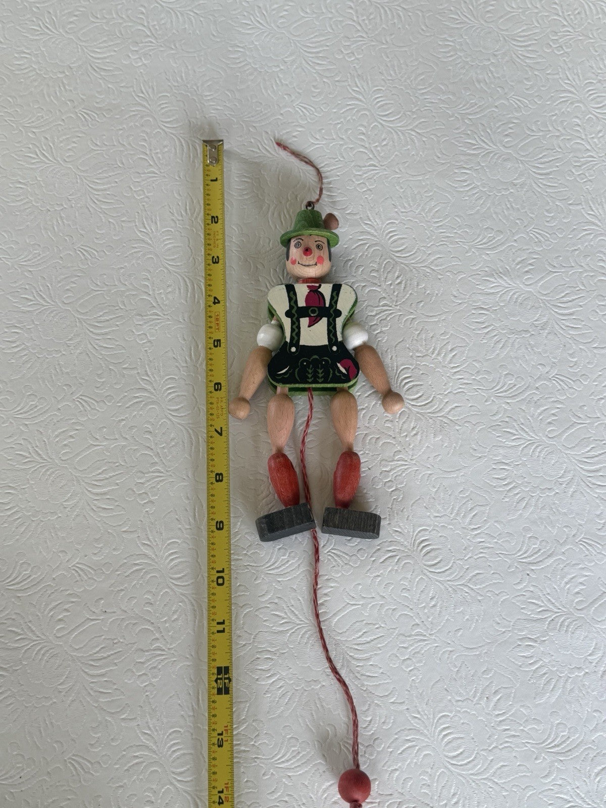 Vintage Austrian Wood Pull String Dancing Man Lederhosen Jumping Toy