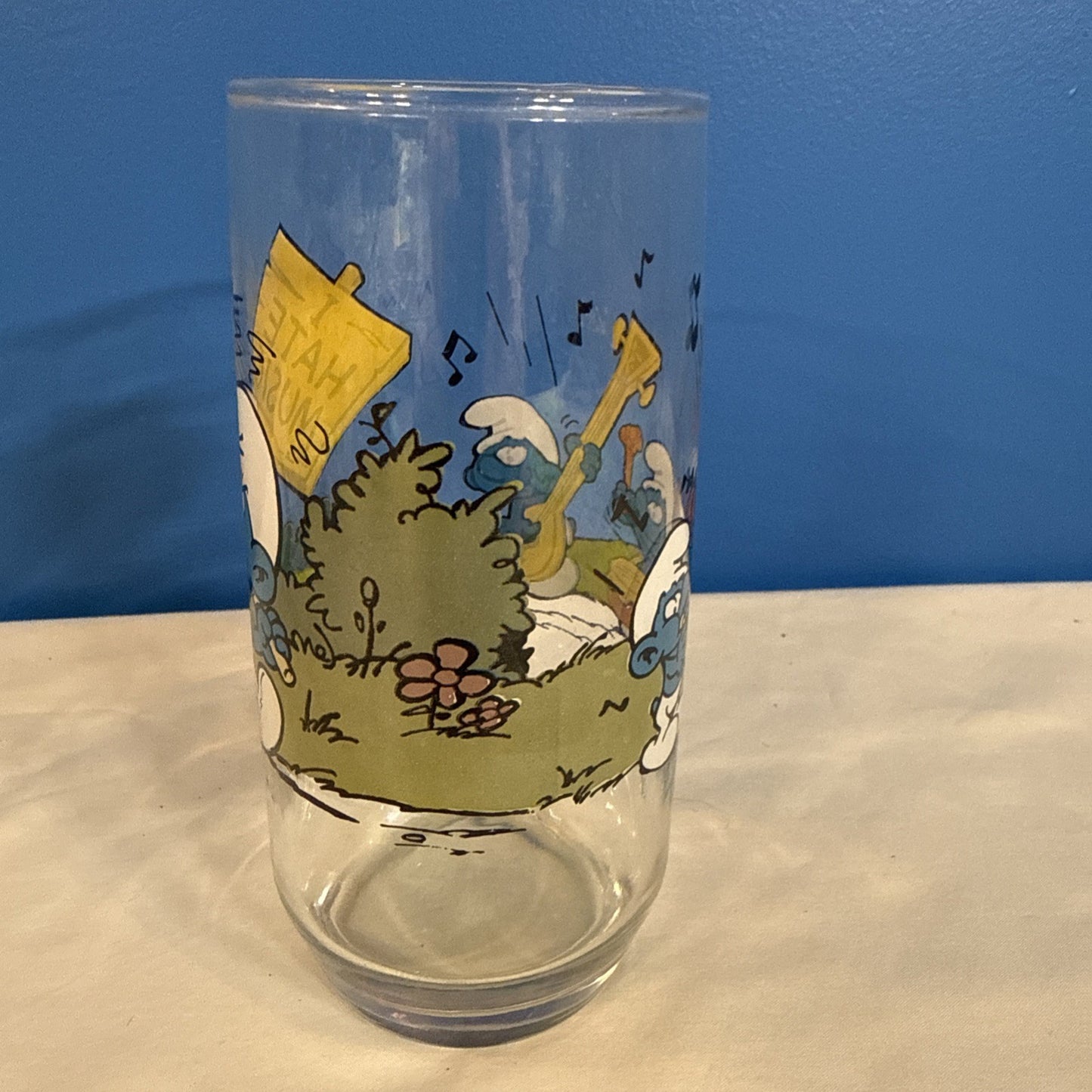 Vintage 1982 Smurfs Peyo Drinking Glasses Set of 5 Smurfette Papa Hefty Grouchy