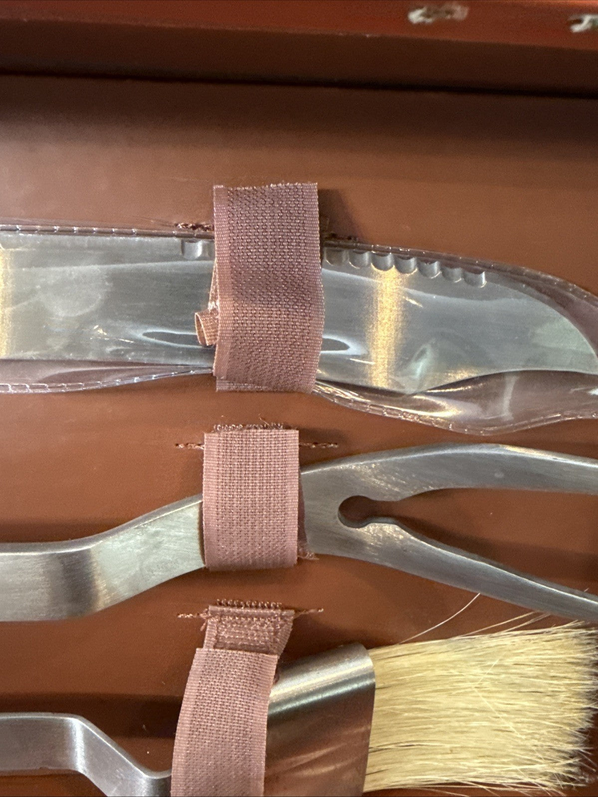 Williams Sonoma 5 Piece BBQ Grill Tool Set Stainless Steel Wood Case New