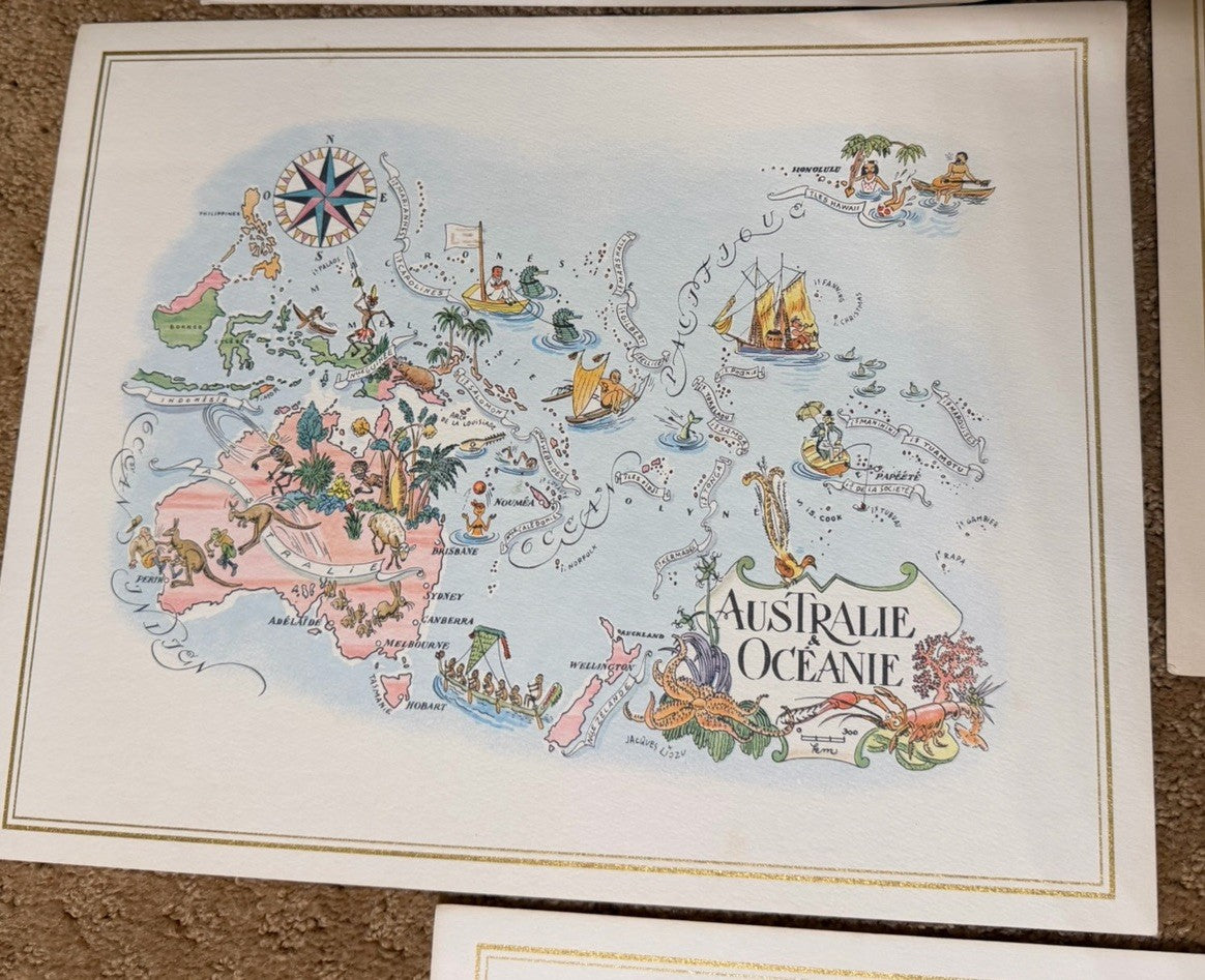 Vintage 1960 Pan Am World Airways Pictorial Map Set of 7 Continental Travel Maps