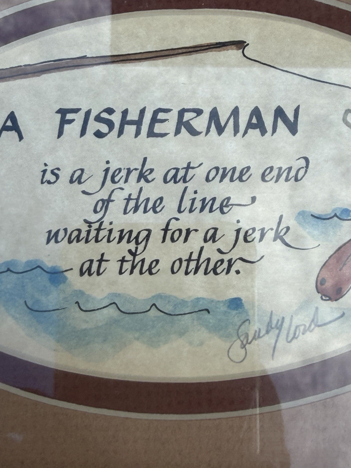 Sandy Lord Fisherman Calligraphy Art Print Framed Humorous Fishing Wall Decor