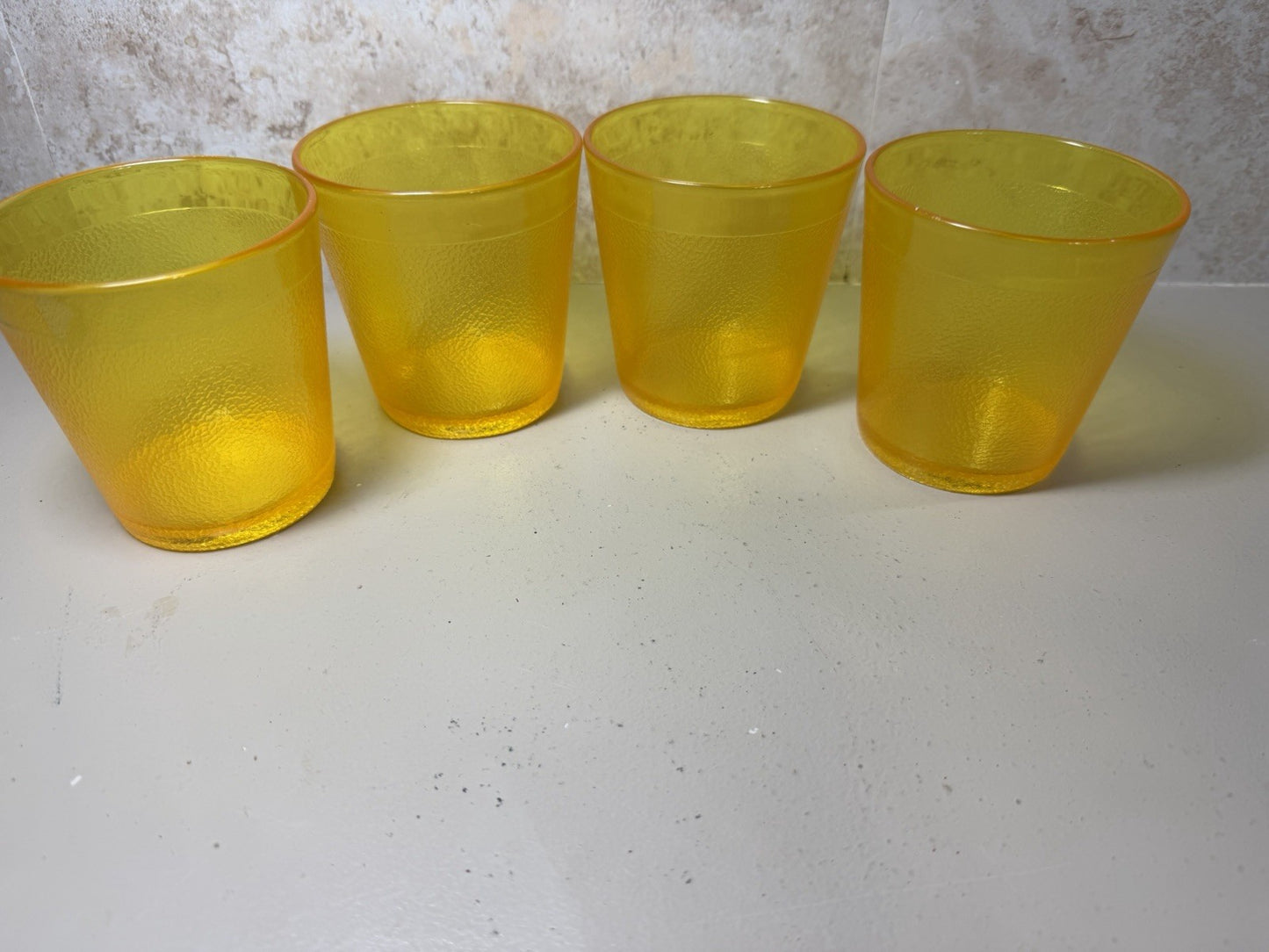 Vintage Texan Plastics Amber Yellow Tumblers Set 4 Textured Cups 319 MCM