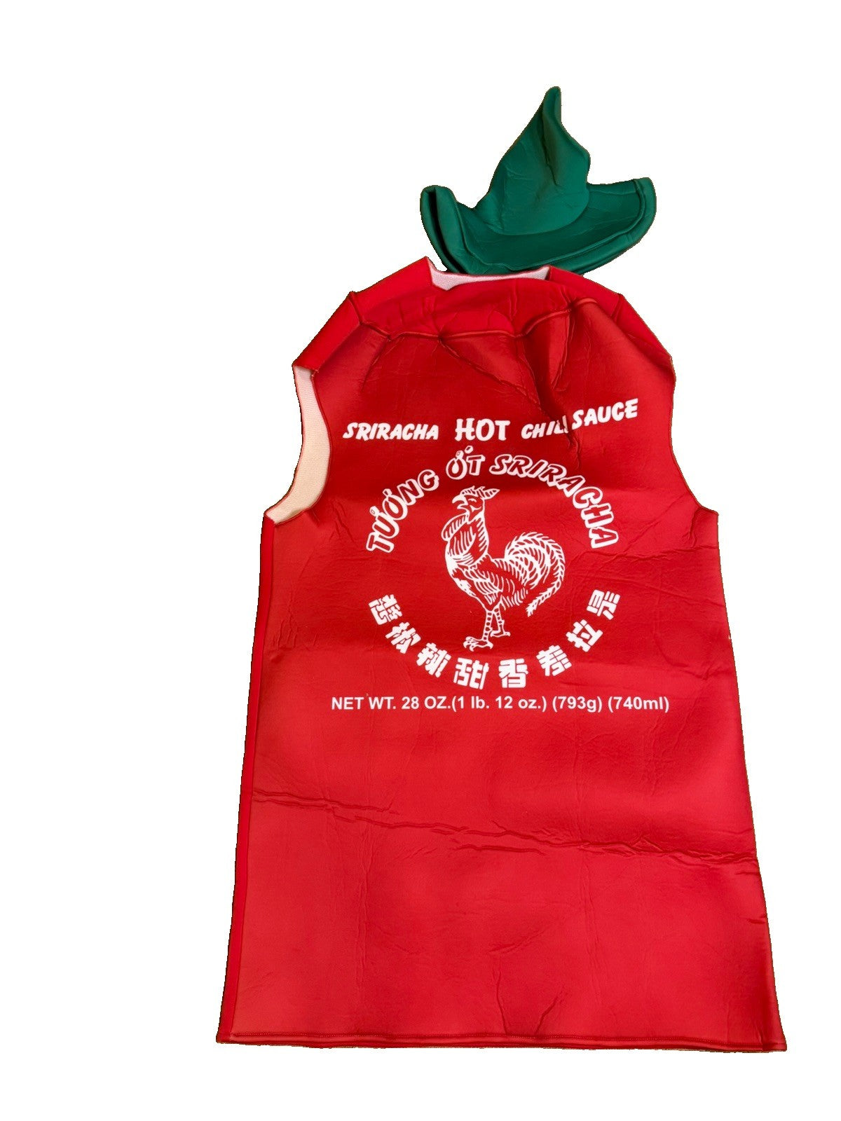 Brandai Sriracha Hot Sauce Costume Adult Red Tunic Green Hat Halloween Outfit