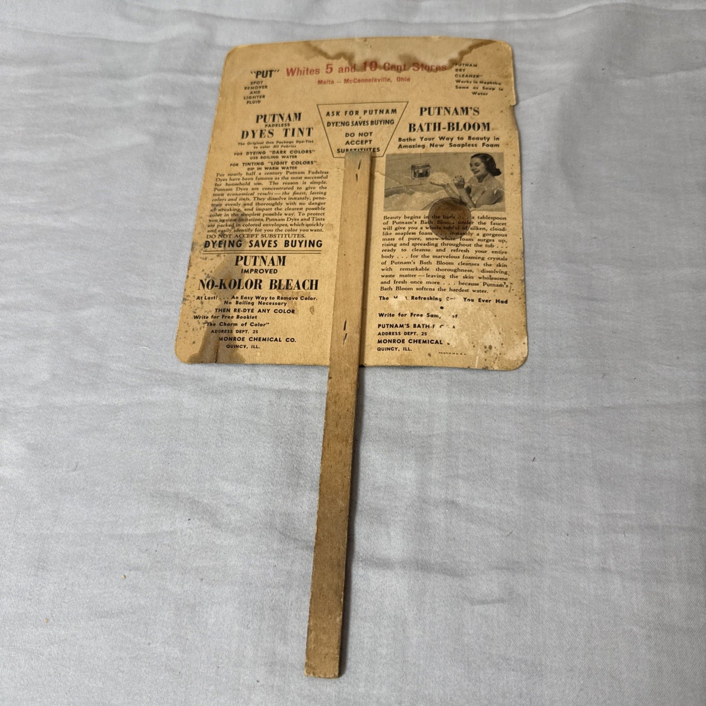 Rare Vintage Putnam Dyes Advertising Fan Art Nouveau Fairies Moth Display