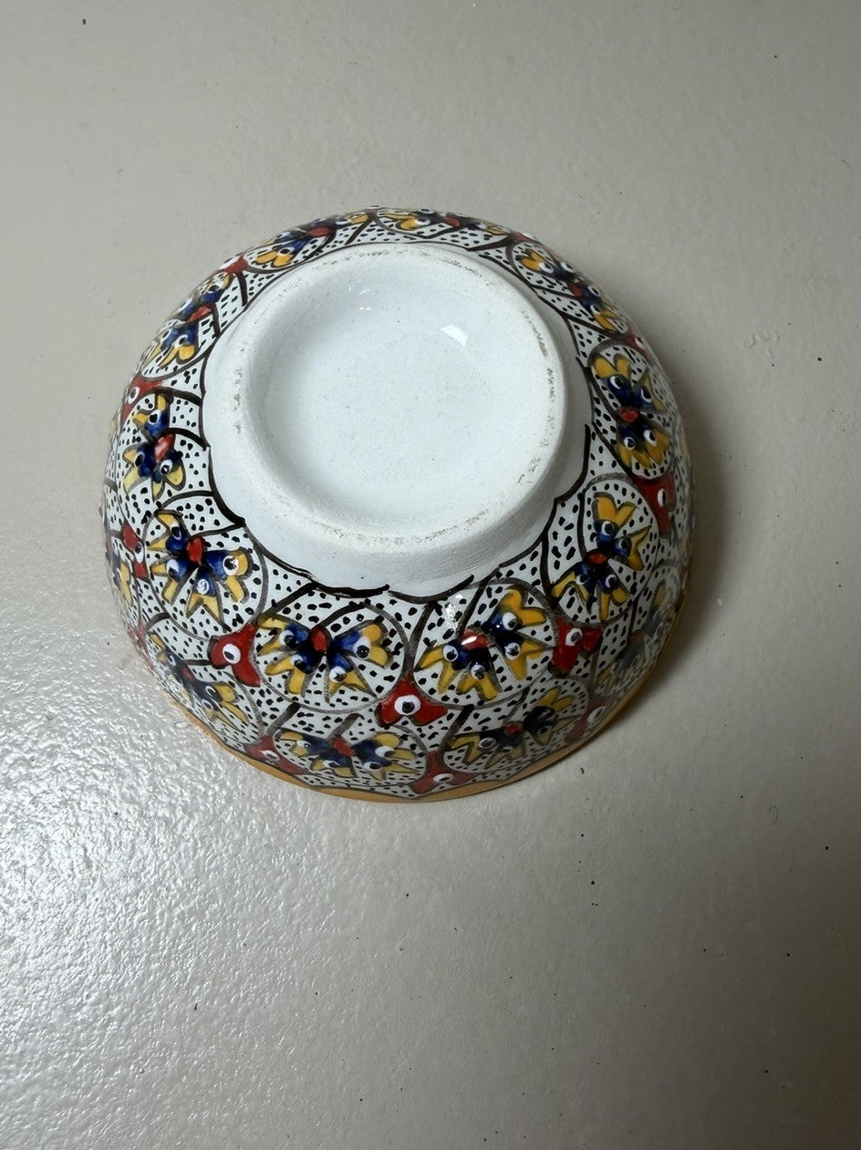 Hand Painted Moroccan Style Ceramic Bowl Vibrant Geometric Pottery 5.5"