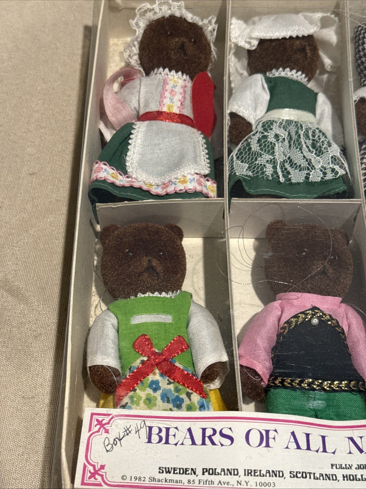 Vintage Shackman Teddy Bears Of All Nations Set 12 Flocked Bears 1982