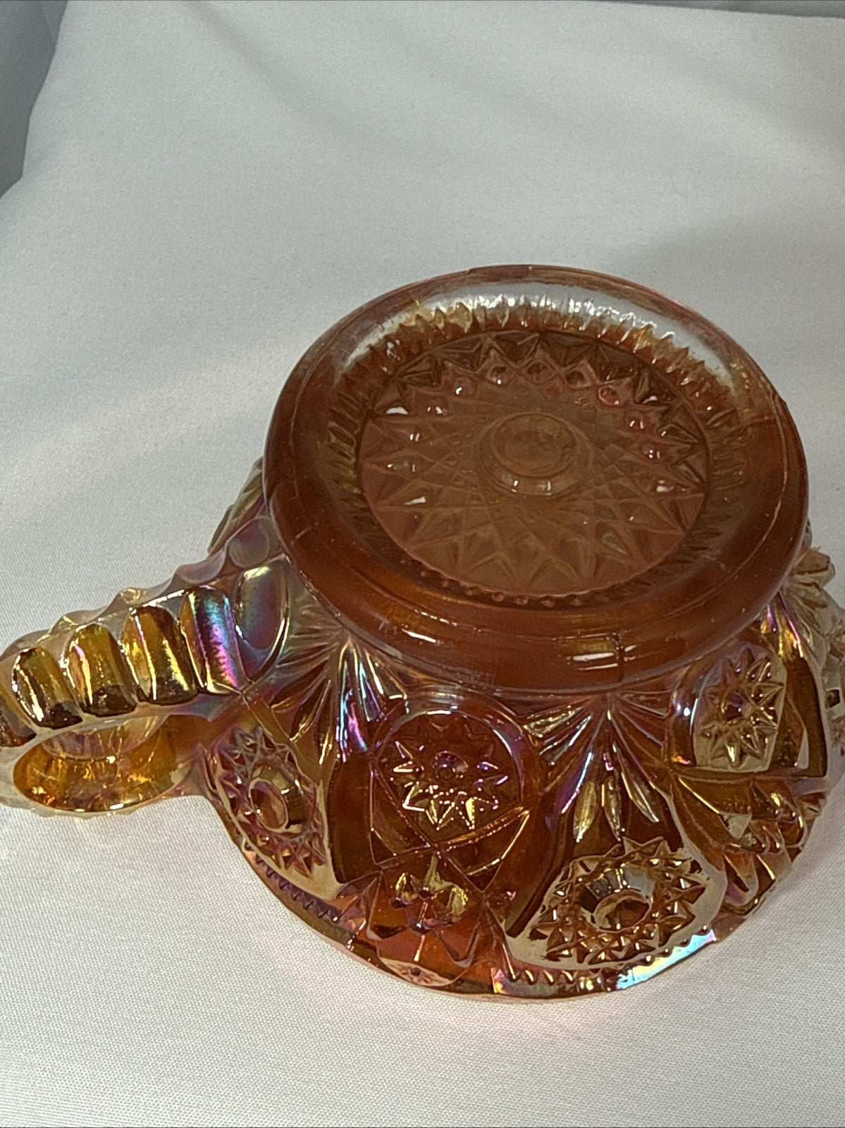 Set of 4 Vintage Imperial Hobstar Iridescent Marigold Orange Carnival Glass Cups