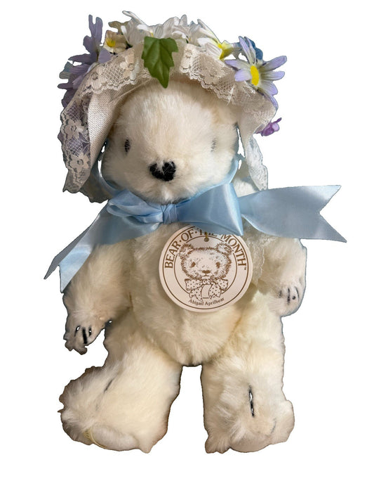 Vintage 1984 Gorham Abigail Aprilbear Plush Teddy Bear Floral Bonnet 13" Toy