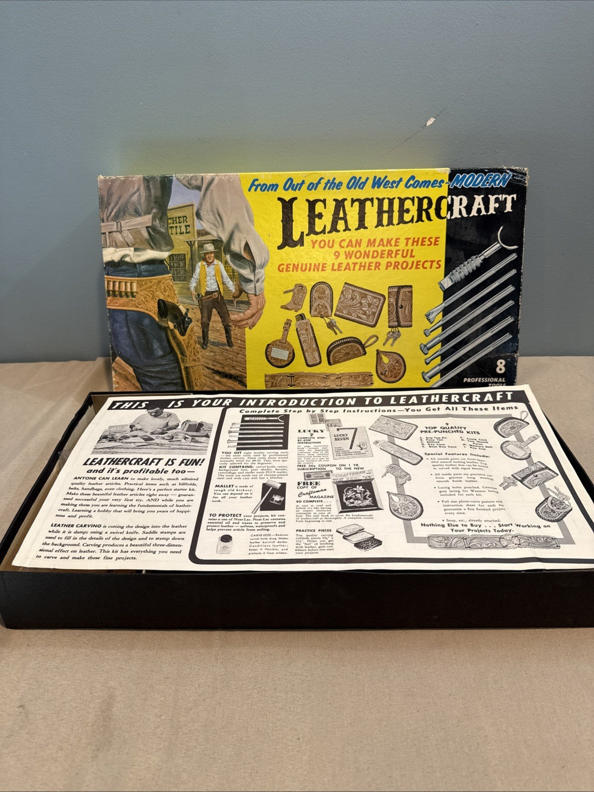 Vintage 1971 Tandy Leathercraft Kit 550 Old West Genuine Leather Project Set