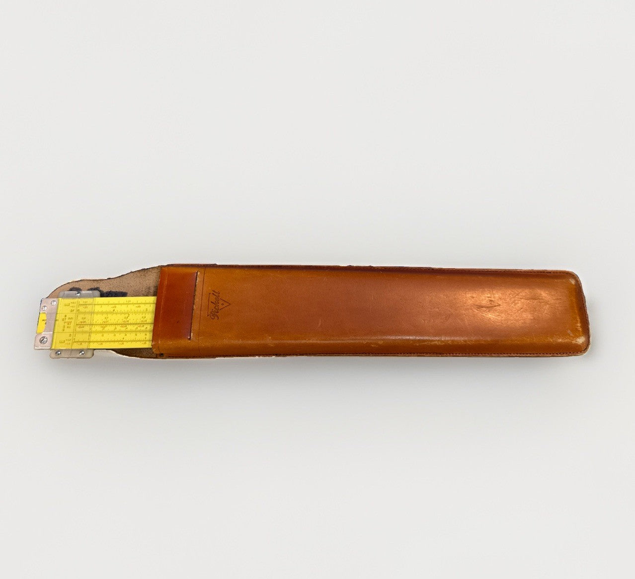 Vintage Pickett 12 Inch Metal Slide Rule Eye Saver Yellow Embossed Leather Case
