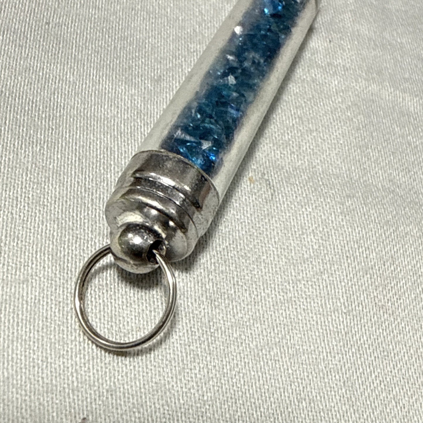 Vintage Y2K Blue Glitter Floating Bead Acrylic Tube Keychain Charm Pendant