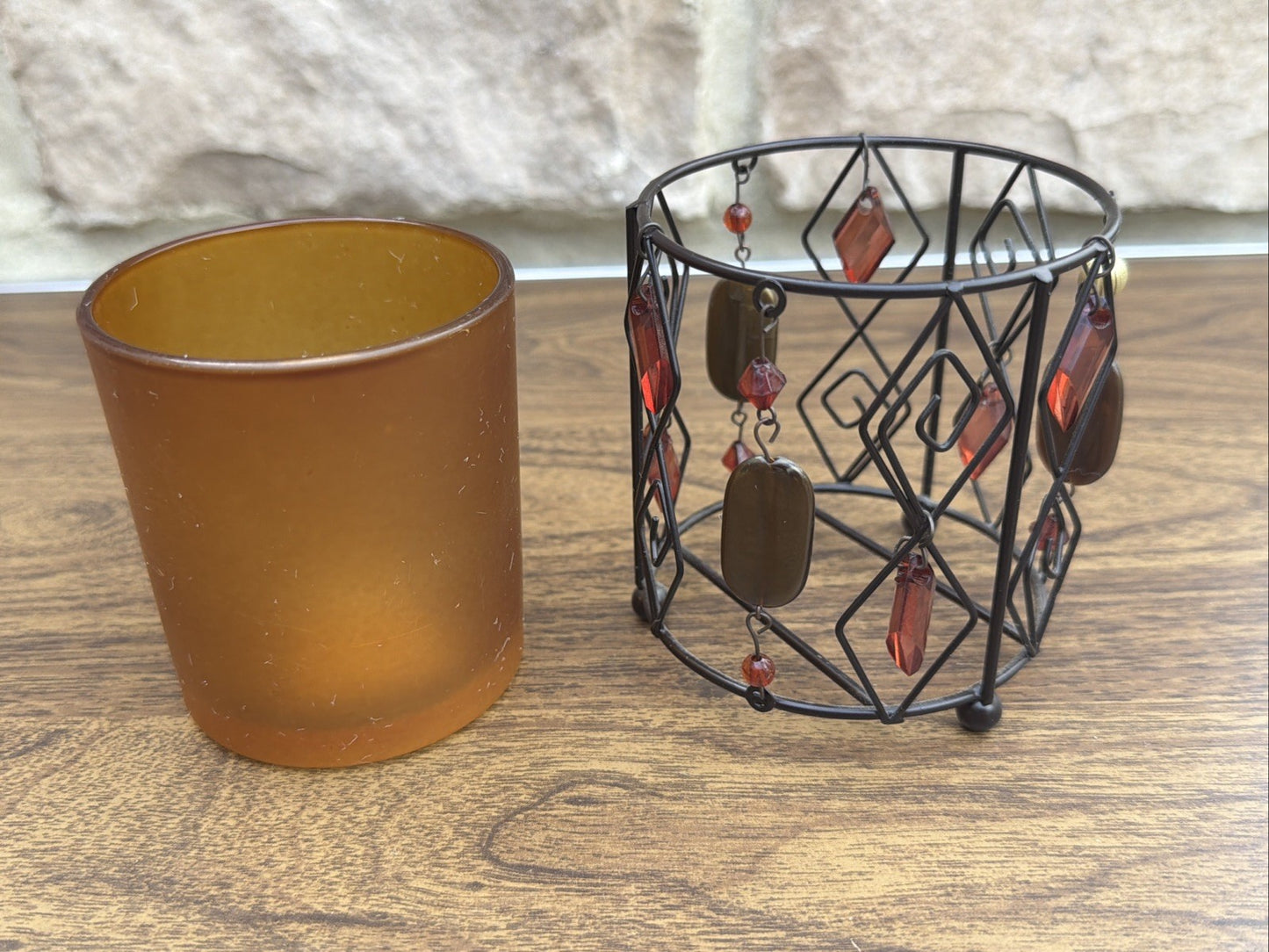 Amber Glass Votive Candle Holder Art Deco 3.5" Decorative
