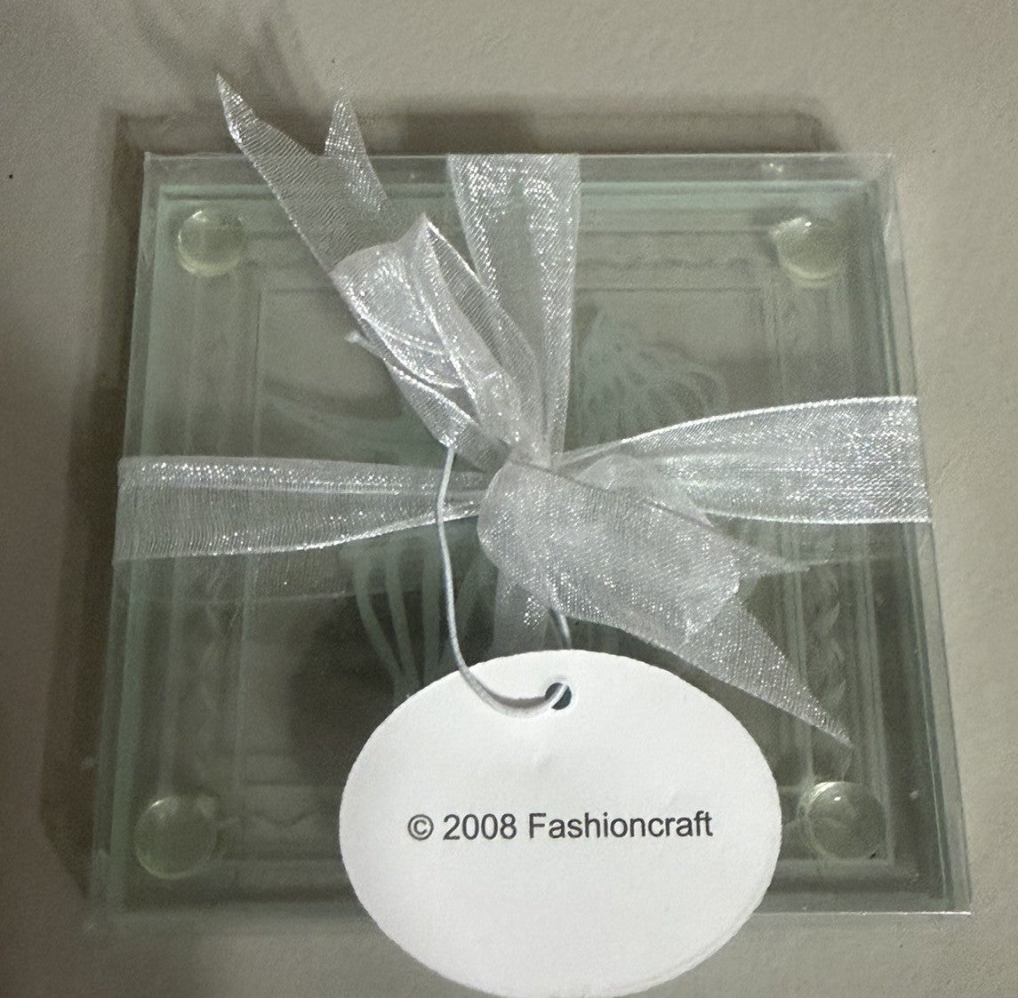 Fashioncraft Glass Coaster Set Beach Tropical Theme Ribbon Gift Box New