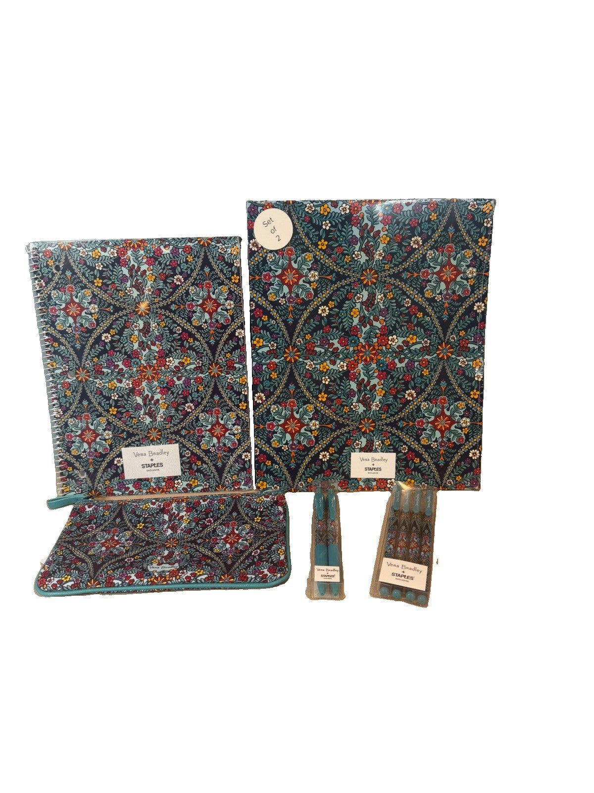 Vera Bradley Kaleidoscope Navy Stationery Notebook Folders Pens Pouch Staples