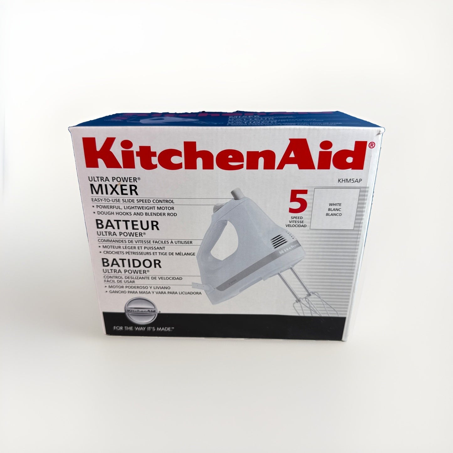 KitchenAid KHM5AP Ultra Power 5 Speed Hand Mixer White Beaters New In Box NIB