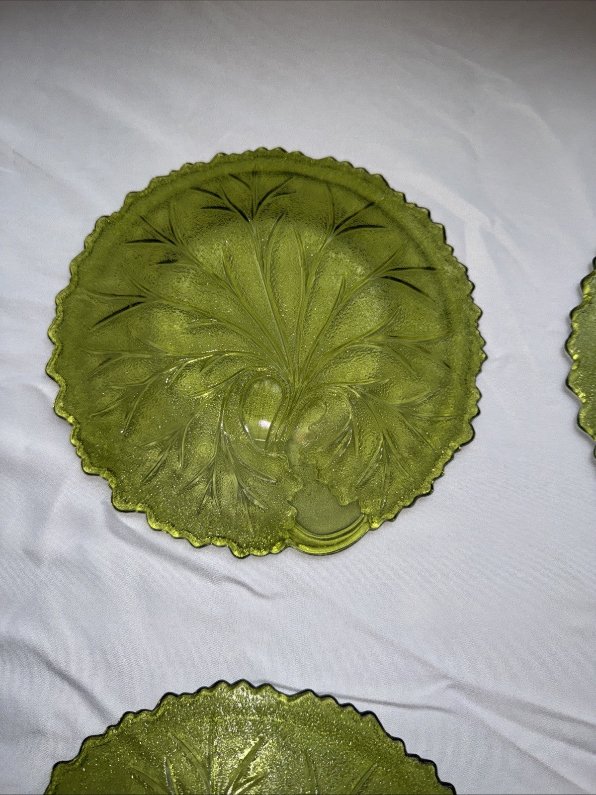 Indiana Glass Tree of Life Avocado Green 8.5" Plates Set of 6