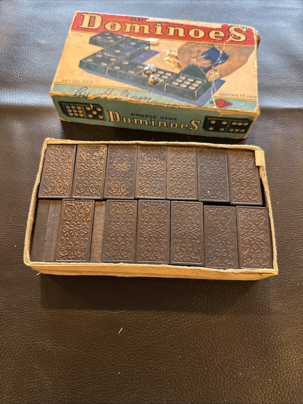 Vintage Halsam Dominoes No. 920R Double Nine Set in Original Box
