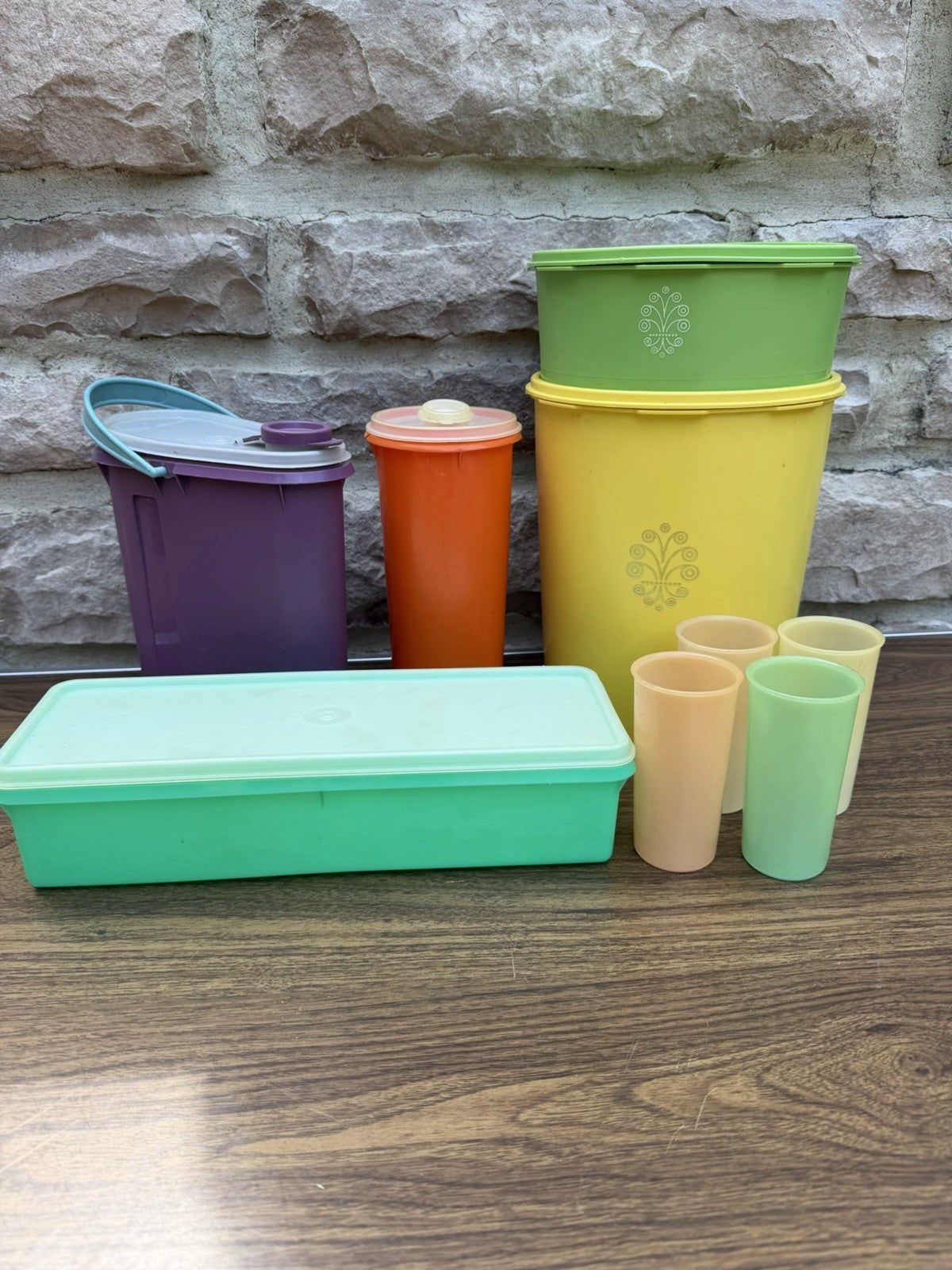 Vintage Tupperware Servalier Canisters Slimline Pitcher Tumblers Keeper Green Lo