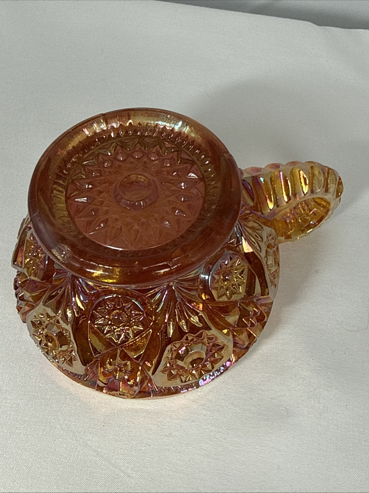 Set of 4 Vintage Imperial Hobstar Iridescent Marigold Orange Carnival Glass Cups