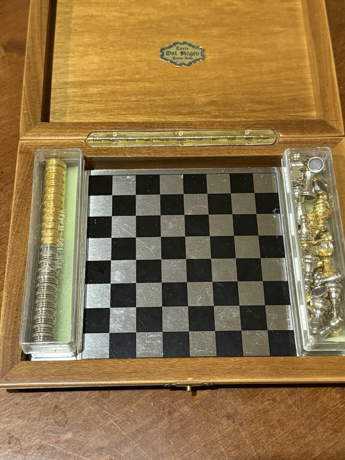 Vintage Dal Negro AY7384 Magnetic Chess Draughts Set Wooden Italy