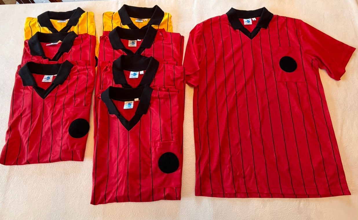 8 Pack High 5 Sportswear Referee Jerseys Red Yellow Striped Polo Shirts M, L, XL