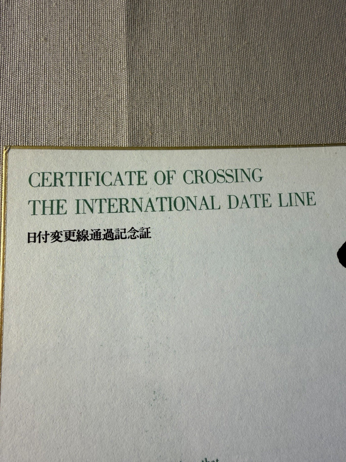 Vintage Japan Air Lines JAL International Date Line Crossing Certificate Travel