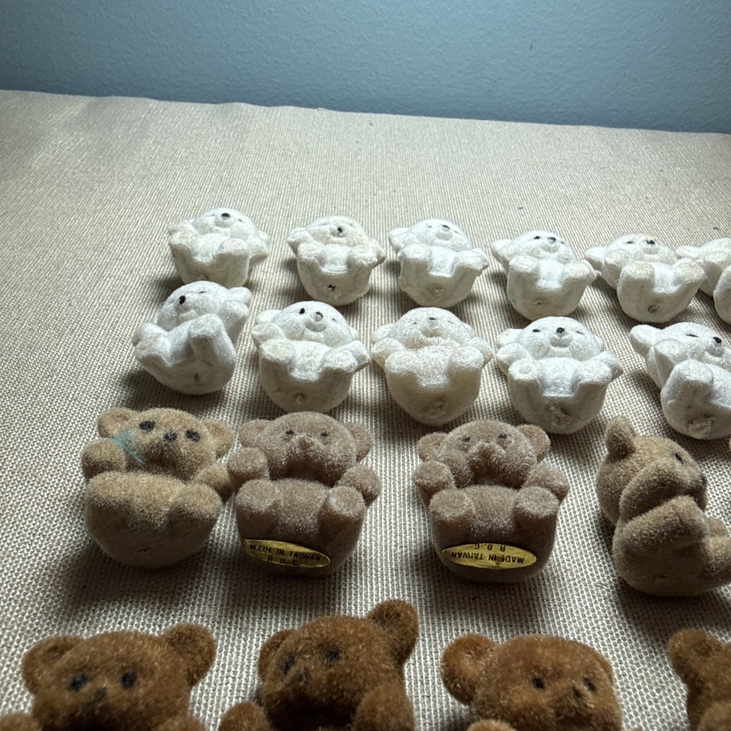 55 Flocked Miniature Teddy Bears White Brown Tan Vintage Crafting Minis Dioramas