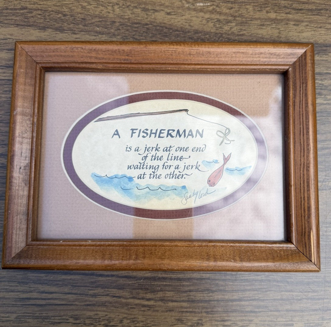 Sandy Lord Fisherman Calligraphy Art Print Framed Humorous Fishing Wall Decor