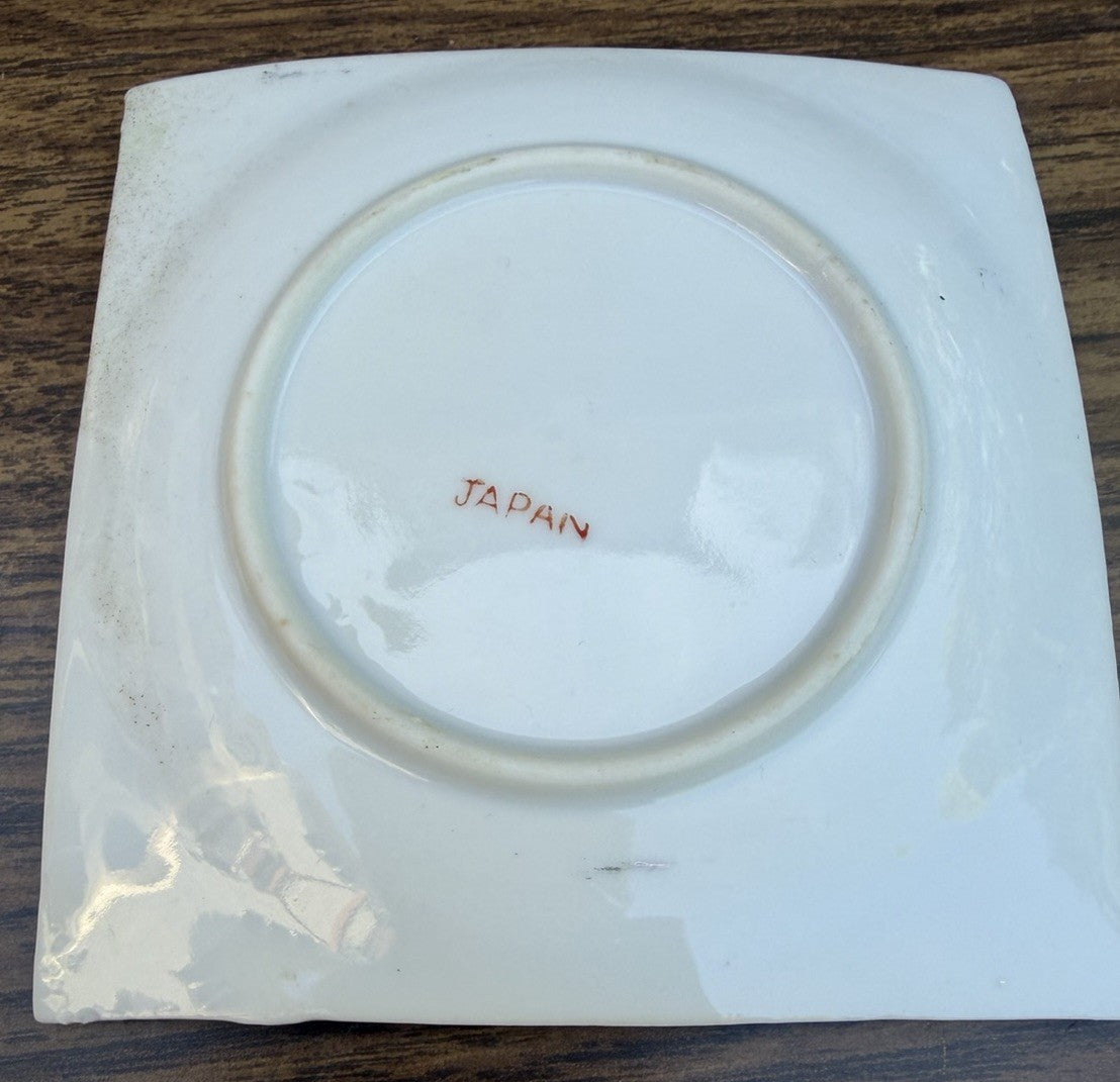 Vintage Japan Porcelain Floral Ring Dish Trinket Tray Gold Trim 4 Inch Vanity