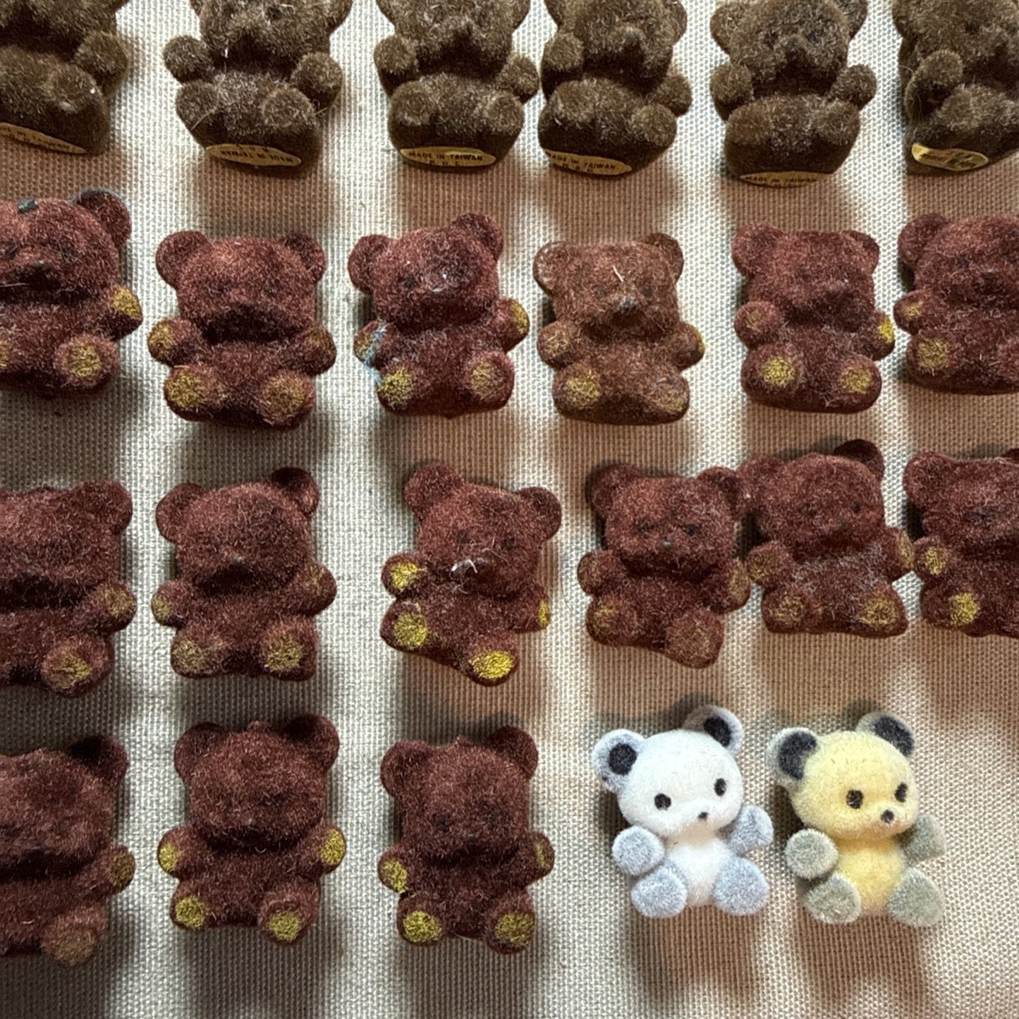 55 Flocked Miniature Teddy Bears White Brown Tan Vintage Crafting Minis Dioramas