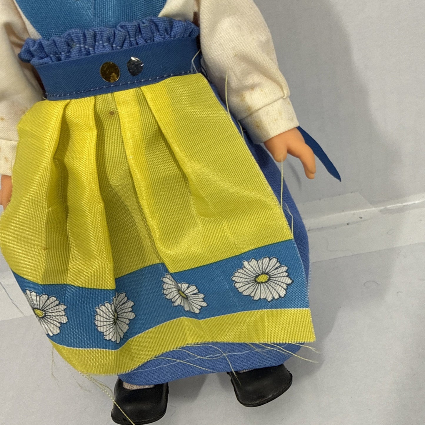 Vintage Sweden Vinyl Doll Sleepy Eyes Blue Yellow Folk Costume 9'