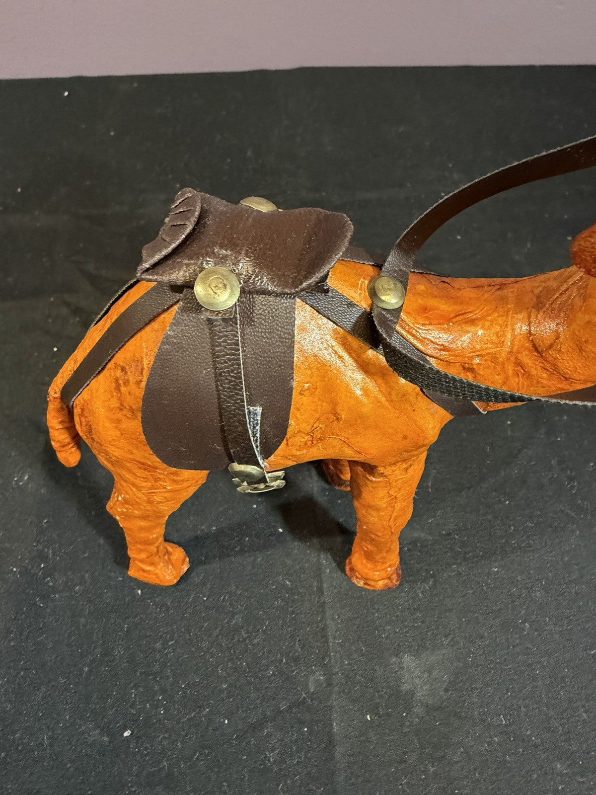 Vintage Leather Wrapped Camel Nativity Figurine Jerusalem Standing 6"