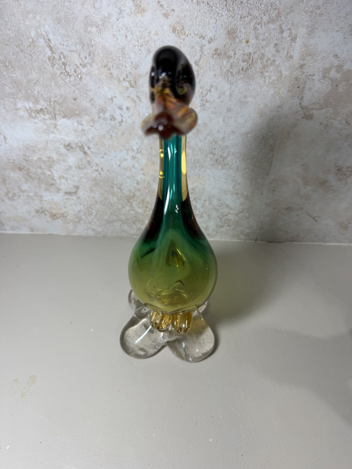 Vintage Murano Style Art Glass Rooster Duck Figurine Set Hand Blown Italy Pair