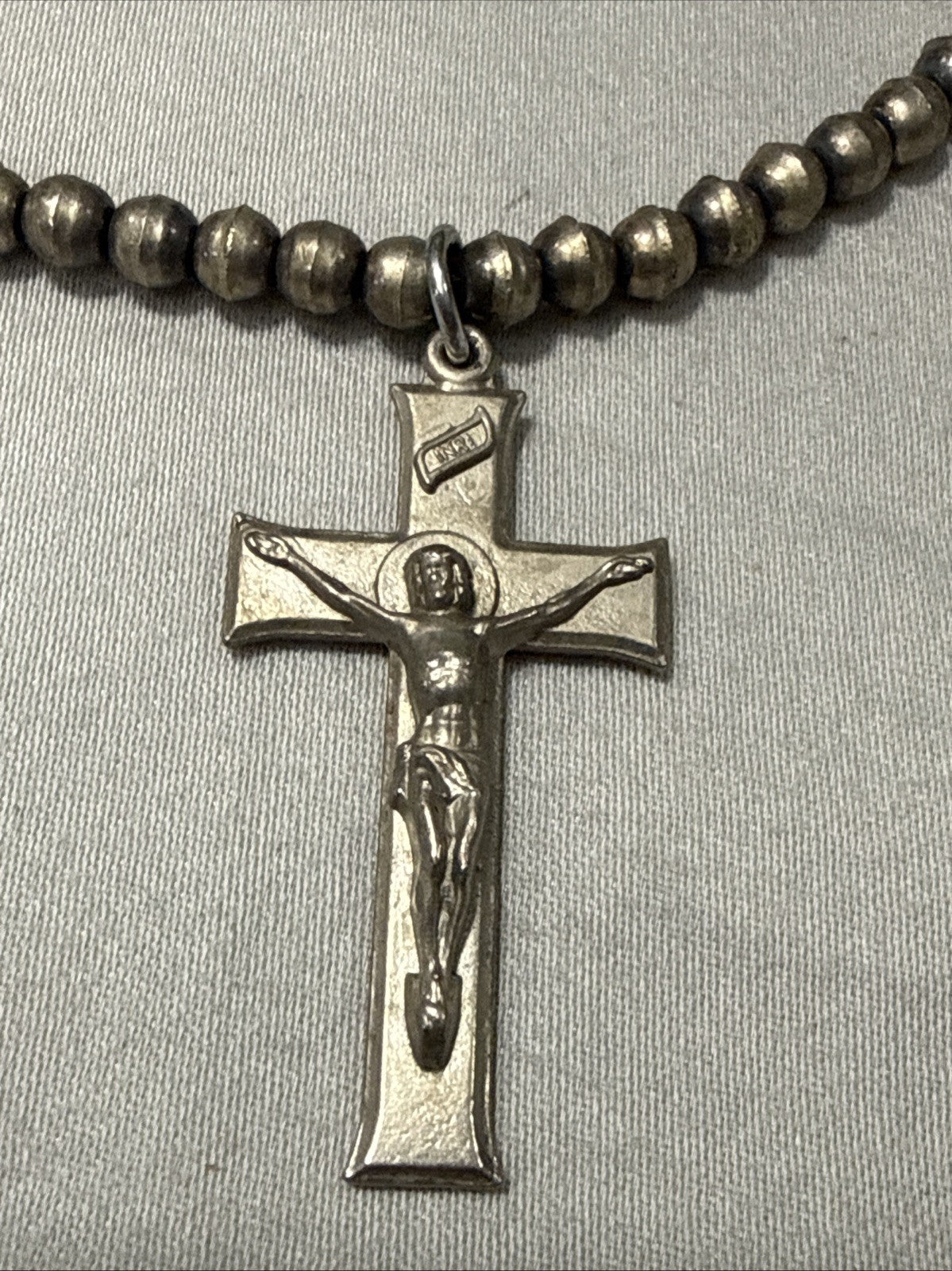 Vintage Crucifix Cross Pendant Necklace Jesus Silver Tone Religious