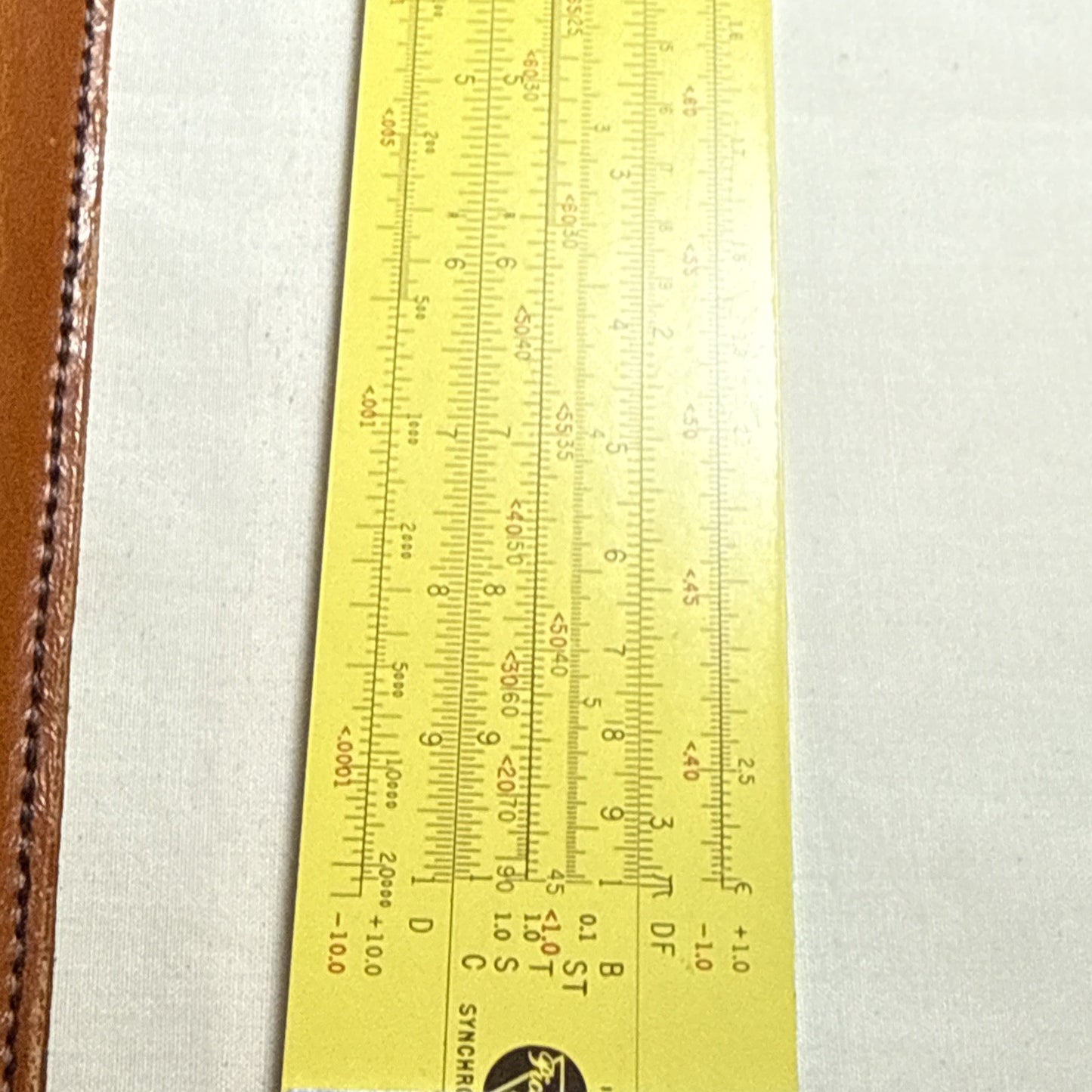 Vintage Pickett 12 Inch Metal Slide Rule Eye Saver Yellow Embossed Leather Case