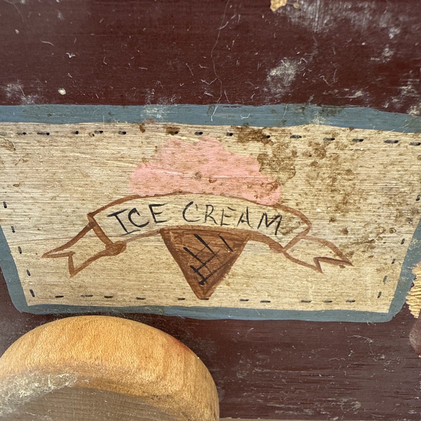 Vintage 1988 Wooden Toy Ice Cream Truck Handcrafted Rolling Wheels 8"