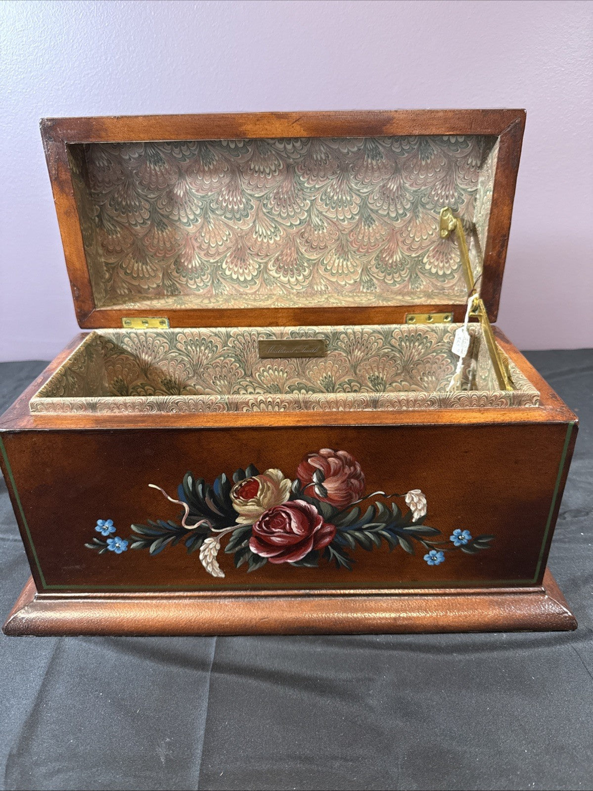 Vintage 1994 Maitland Smith Hand Crafted Solid Wood Jewelry Box 15.5x8.24x6.5